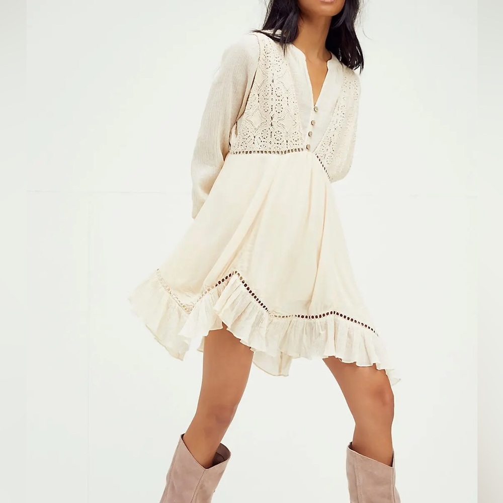 Free People White Lace Mini Dress Bohemia white shirt 2 ways